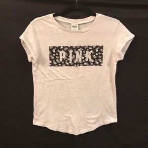 VS Pink black and white floral block tee
